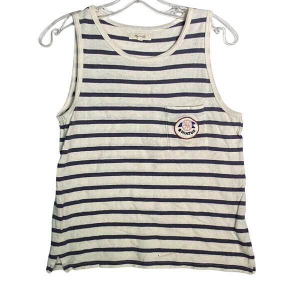 Madewell Blue White Striped Knit Tank Top With Pocket - Picture 2 of 5